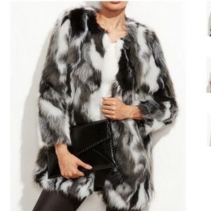 Chic Black and White Faux Fur Coat
